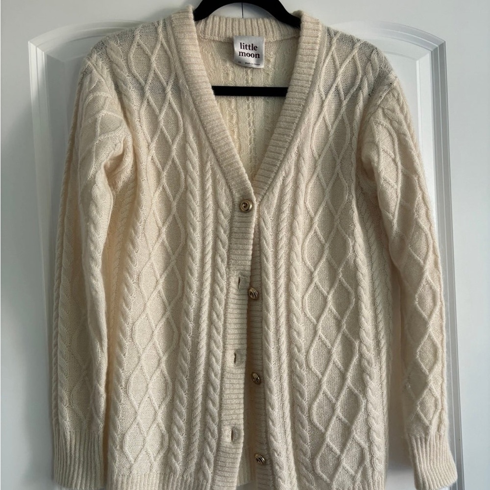 Aritzia Little Moon Wool Mohair Cardigan White Cable knit Costal Sz xs